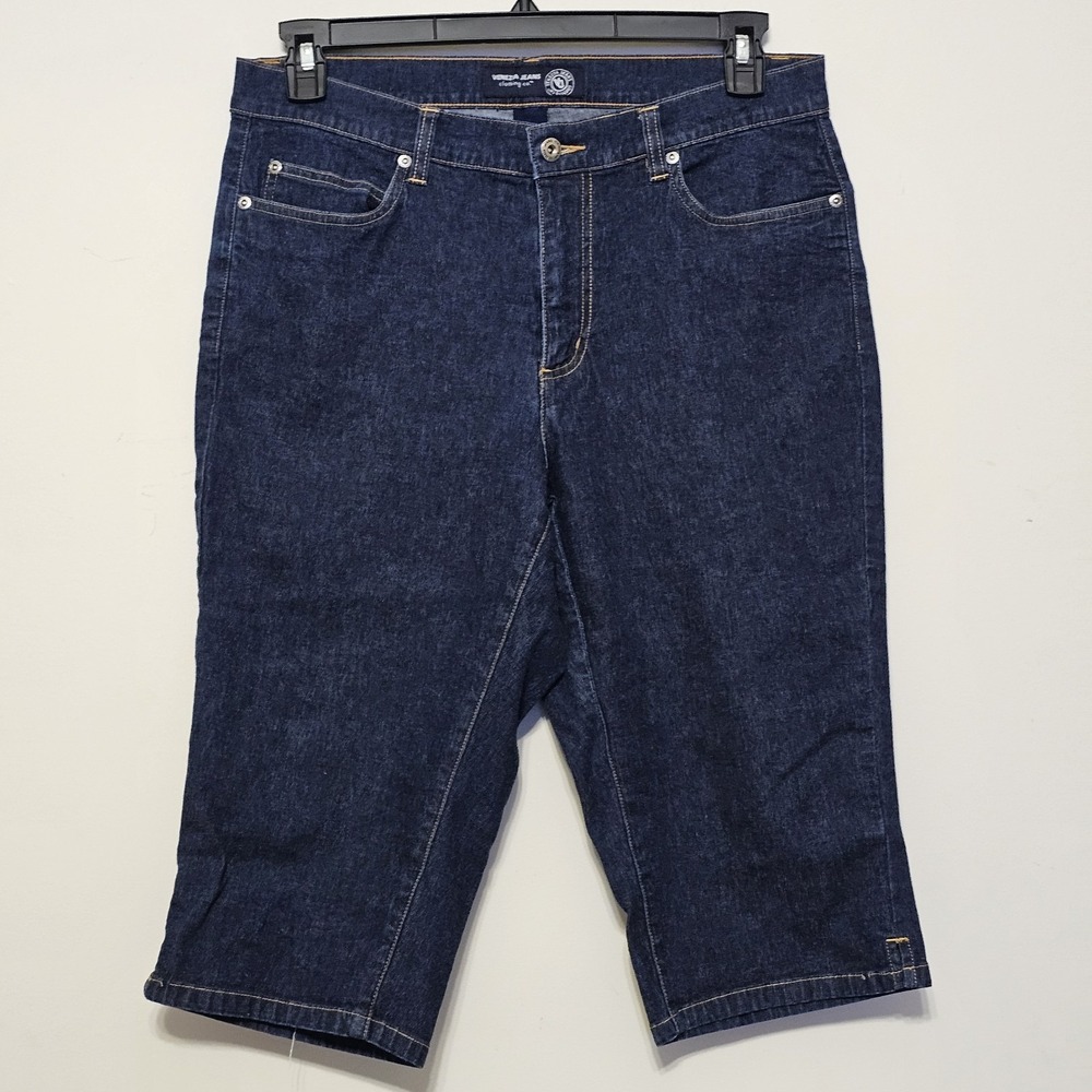 Venezia Women's Jeans 14 Blue Capri Dark Wash Pants Stretch Slide Slit 442226